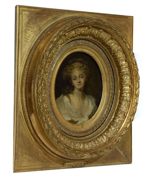 19thc French School Oil on Canvas of Young Girl - Ornate Frame
