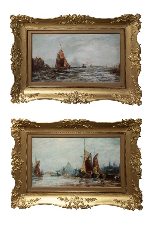 Pair of Impressionist Oil Paintings on Board of the London River C1900