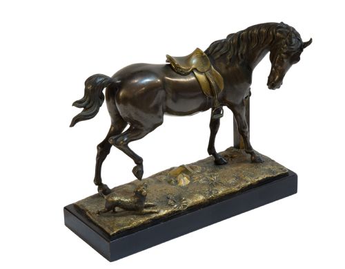19thc Bronze Horse & Dog