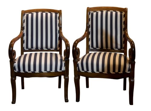 Pair of 19thc Mahogany French Louis Phillippe His & Hers Armchairs
