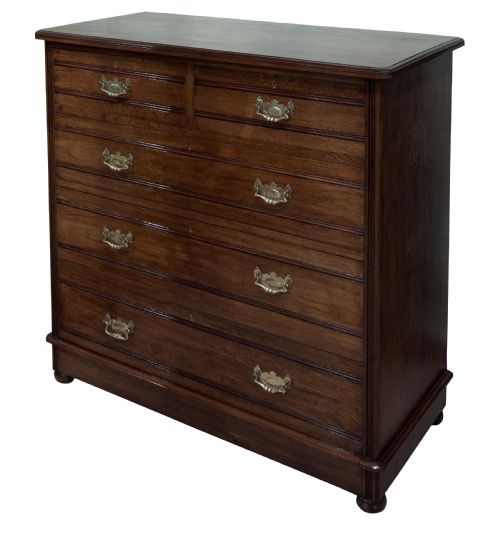 Late Victorian Solid Walnut 'Tramline' Chest of Five Drawers C1890