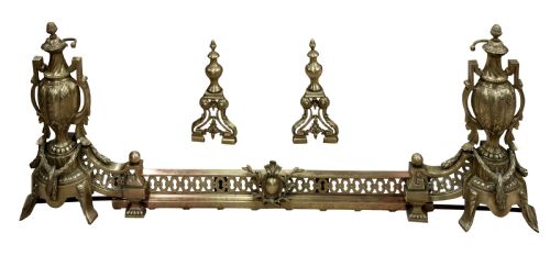 
Brass Extending Fender and Two Fire Dogs C1900