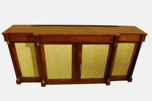 English Regency Breakfront Side Cabinet with Brass Line Inlays