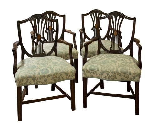 Set of Four Mahogany Hepplewhite Style Shield Back Armchairs