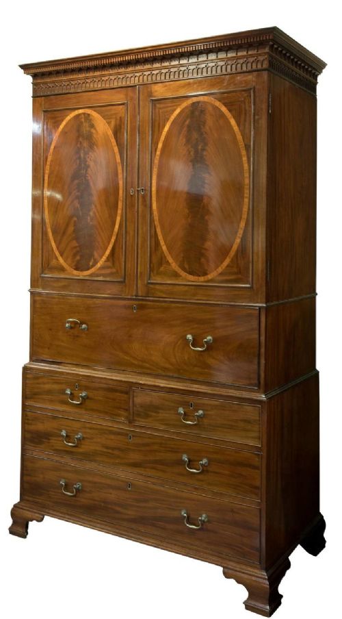 A George III Mahogany Secretaire Linen Press