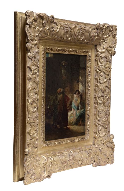Market Scene Oil on Board Signed Lower Right and Dated 1880