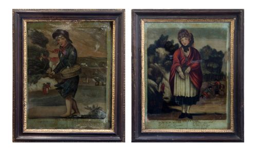 Pair of 19thc Gloss Paintings 'The Match Boy' & 'The Gypsy Girl'