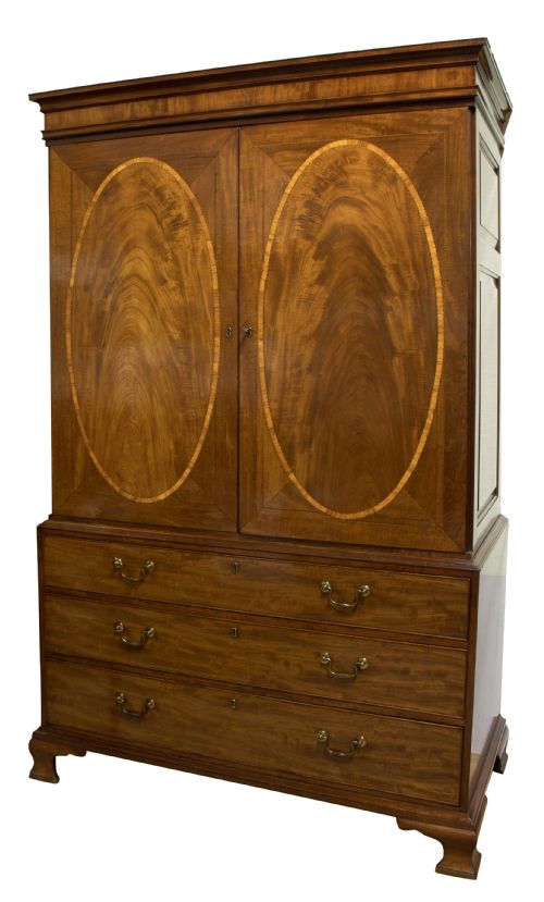 19thc Mahogany with Satinwood Detailing Linen Press