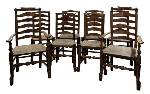 Fine Set of 6+2 Ash Ladder Back Chairs of Lovely Colour & Patina C1820