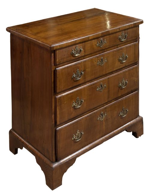 Small Mid 18thc Walnut Cross Banded Chest with Four Long