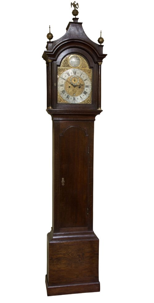 8 Day Brass Faced Oak Cased Longcase Clock with Arched Dial C1780