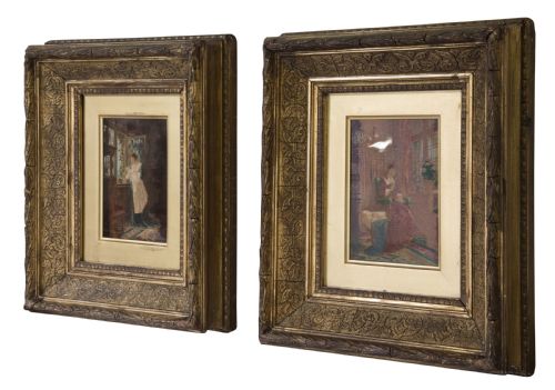 19thc Pair of Oil Paintings of Women with Babies by Ernst Anders