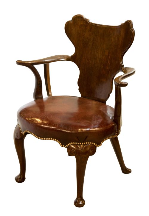 George I Style Oak Lining Writing Chair with Cartouche Back C1860