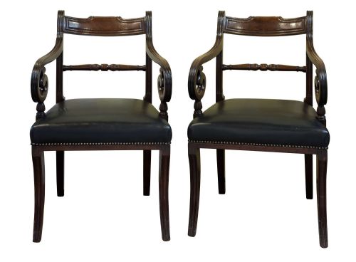 Pair of Regency Mahogany Elbow Chairs on Sabre Front Legs C1815