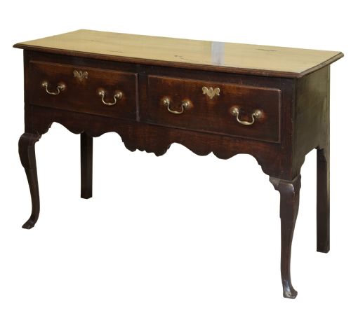 George III Oak Dresser Base with 2 Drawers Raised on Cabriole Legs