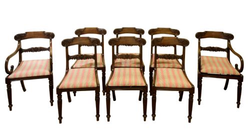 Fine Set of 8 Regency Mahogany Dining Chairs with Carved Backs C1820