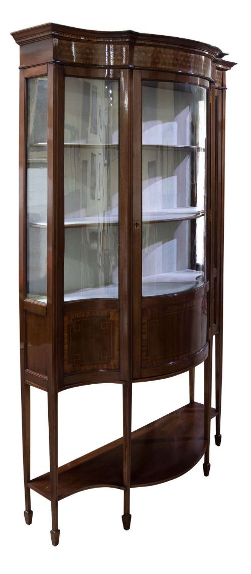 Edwardian Mahogany Satinwood Inlay China Cabinet