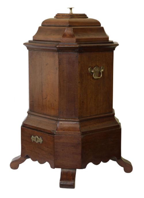 Rare 19thc Walnut and Brass Mounted Oyster Bucket in Queen Anne Style