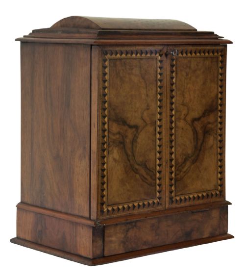 19thc Walnut and Marquetry Inlaid Stationary Box with Writing Slope