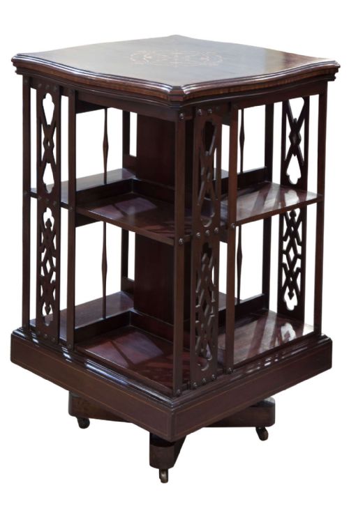 Edwardian Inlaid Revolving Bookcase in Mahogany