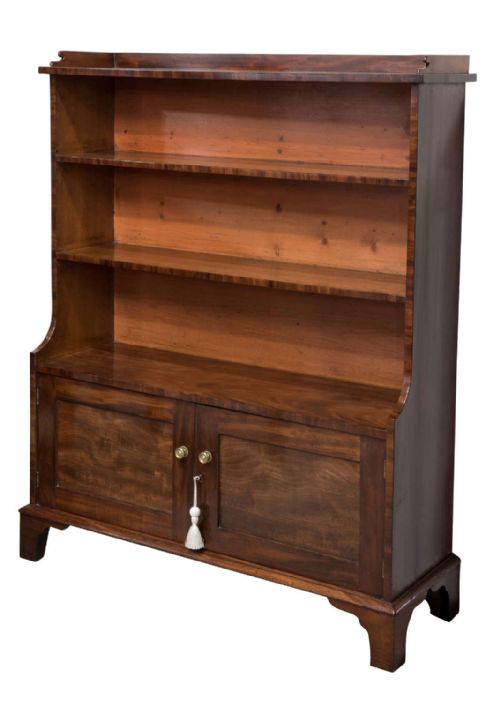 19thc Mahogany 'Waterfall' Bookcase with a Pair of Panel Cupboards