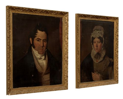 Pair of Oil on Canvas Male & Female Portraits C1820