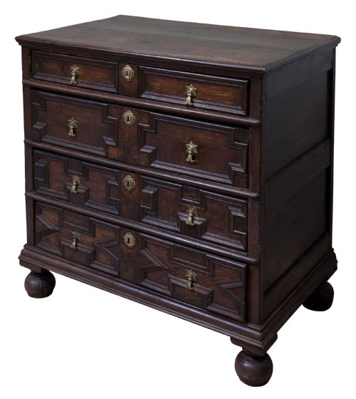 William & Mary Period Moulded Front Oak Chest on Bun Feet C1690