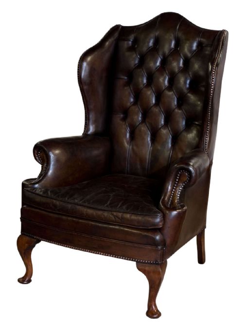 Brown Leather Wing Chair on Mahogany Legs C1930