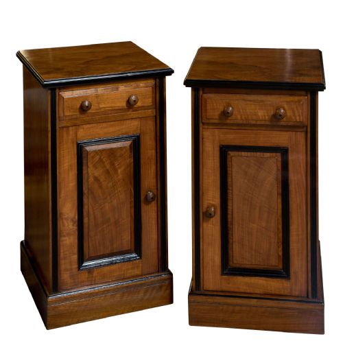 Pair of Good Quality Walnut & Ebony Bedside Cabinets C1880