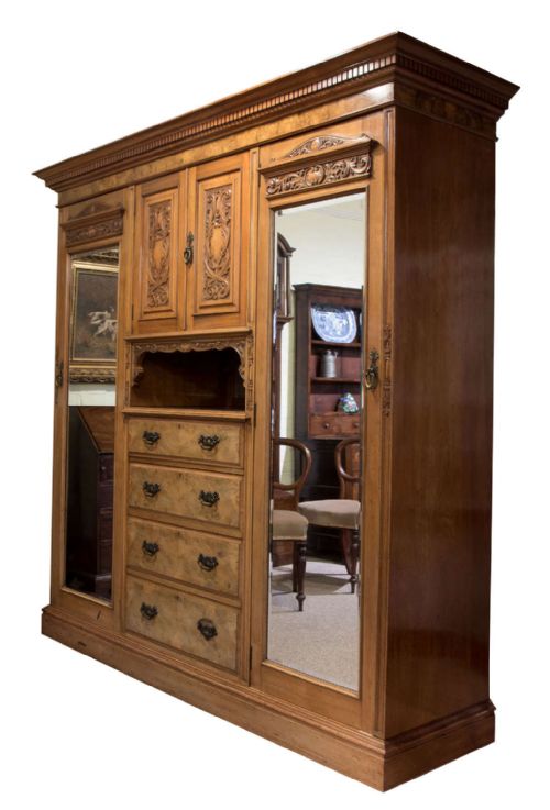 A Good Figured & Burr Walnut Wardrobe C1890