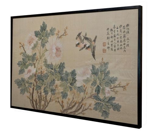 Chinese Watercolour on Silk of Birds Amongst Flowering Camellia C1930