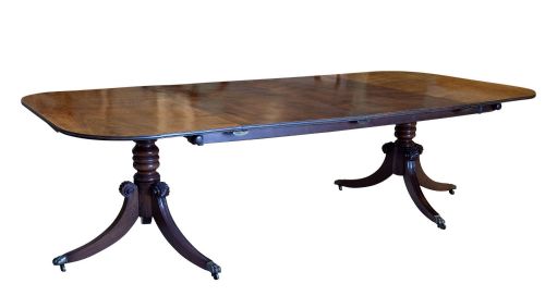 Regency Style Twin Pilar, D End Dining Table with 2 Extra Leaves C1900