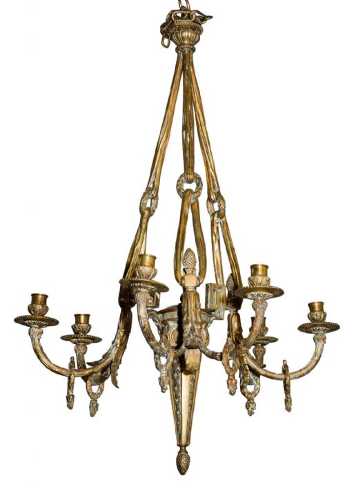 Gilt Metal Louis Xvi Style Chandelier with Draping & Loop Decoration