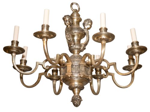 Silvered Metal 8 Light 'Knowle' Style Chandelier in George I Taste