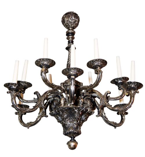 Impressive Louis Xv Style Silvered Metal Chandelier with 12 Lights