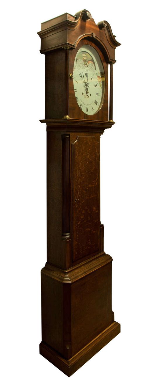 Early 19thc Oak Crossbanded Longcase Clock with Oval Moonphase Dial