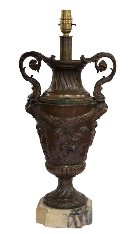 Marble Based Bronze Urn Adapted as a Table Lamp (Rewired)