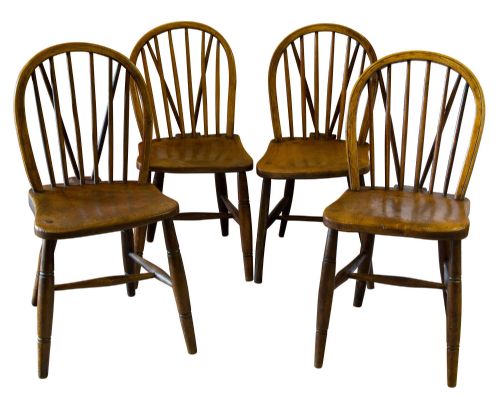 Near Set of 4 Ash & Elm Hoop-back Windsor Chairs