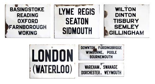 6 Enamel Railway Destination Plates