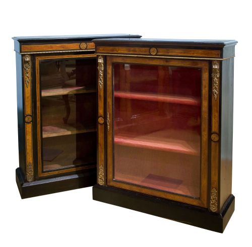 Pair of Ebonised and Walnut Pier Cabinets 19thc