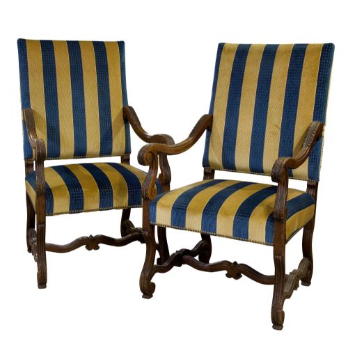 Pair of French Louis Xiv Style Oak Chairs