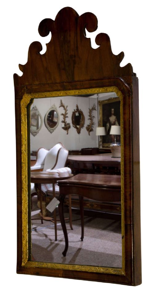 Small Antique Walnut & Parcel Gilt Mirror C1760