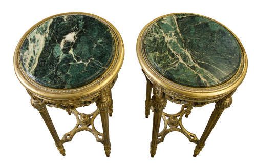 Pair of French Giltwood Carved Marble Top Stands