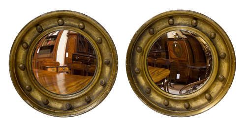 Pair of 19thc Miniature Gilt Convex Mirrors