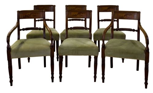 Set of 6 Regency Mahogany Chairs Including 2 Carvers