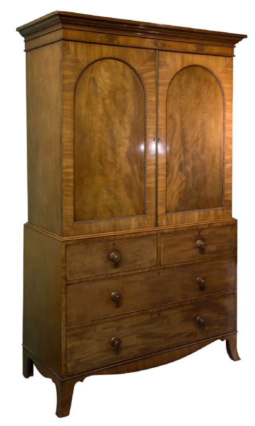 19thc Mahogany Linen Press with Shelves and Drawers.