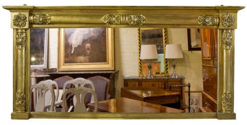 19thc Gilt Overmantel Mirror with Floral Decoration
