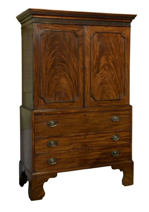 Chippendale Mahogany Secretaire Linen Press C1760.