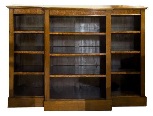 Oak Breakfront Open Bookcase with Adjustable Shelves