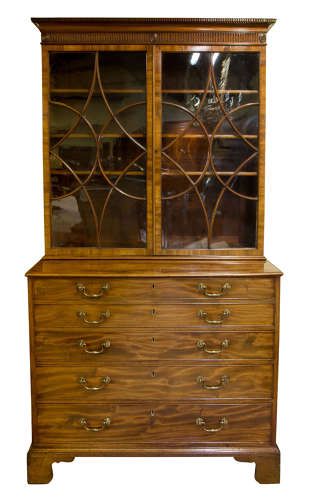 Geo III Mahogany Secretaire Bookcase